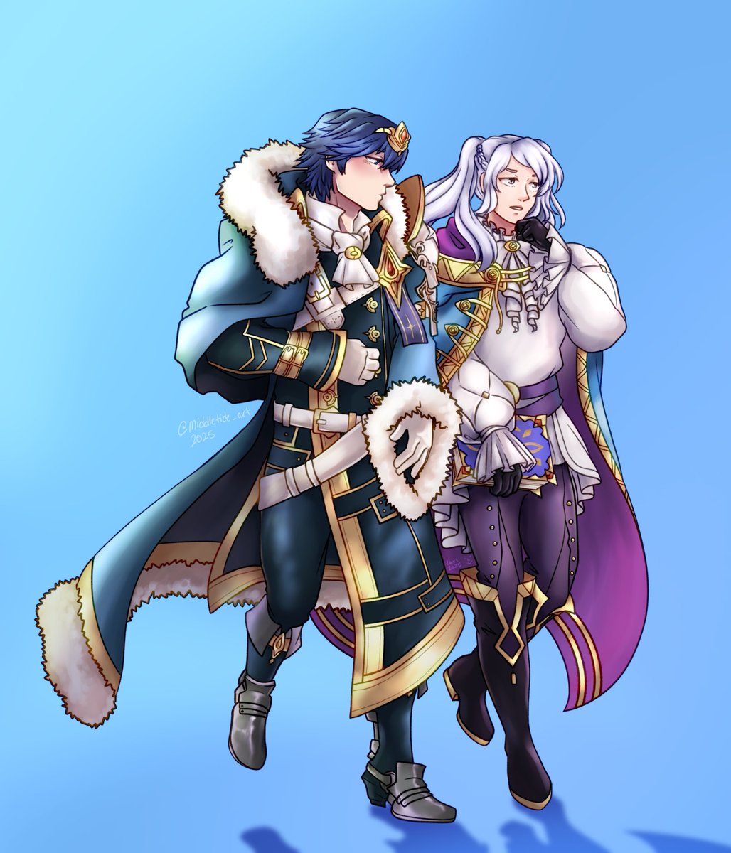 #ChrobinWeek2025 day 2, purpose! robin's strategizing for upcoming battles while chrom is strategizing how to politely take robin's book to hold her hand 😌