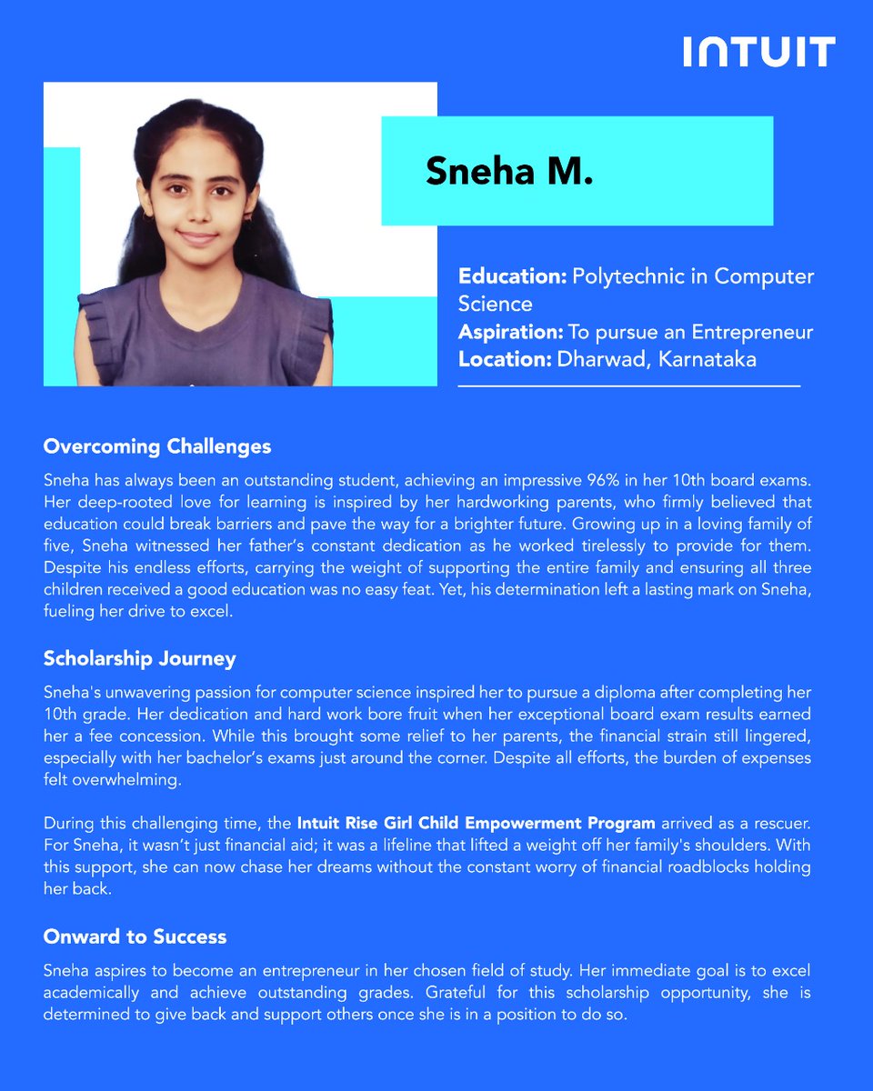 Buddy4Study's tweet image. Empowered to Learn, Inspired to Lead

Sneha from Dharwad, Karnataka, grew up watching her father work tirelessly to support a family of five. Despite financial hardships, she scored an impressive 96% in her Class 10, driven by her love for learning and her parents’ belief that…