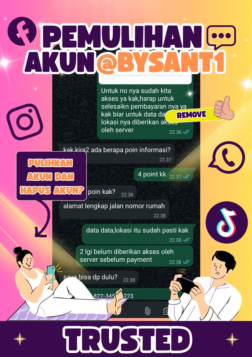 goomiyumii's tweet image. 🌸OPEN PEMULIHAN AKUN &amp;amp; LACAK LOKASI , JIKA ADA KENDALA DENGAN AKUN KAKAK BISA KONSULTASI YA KAK👇🏻🌸

wa.me/6282285420858

•🌸•JASA PEMULIHAN AKUN
•🌸•JASA HAPUS AKUN 
•🌸•SADAP WHATSAPP
•🌸•JASA LACAK LOKASI
•🌸•JASA HACK
•🌸•(EMAIL,IG,WA,TWITTER/X,FB,TIKTOK,DLL)