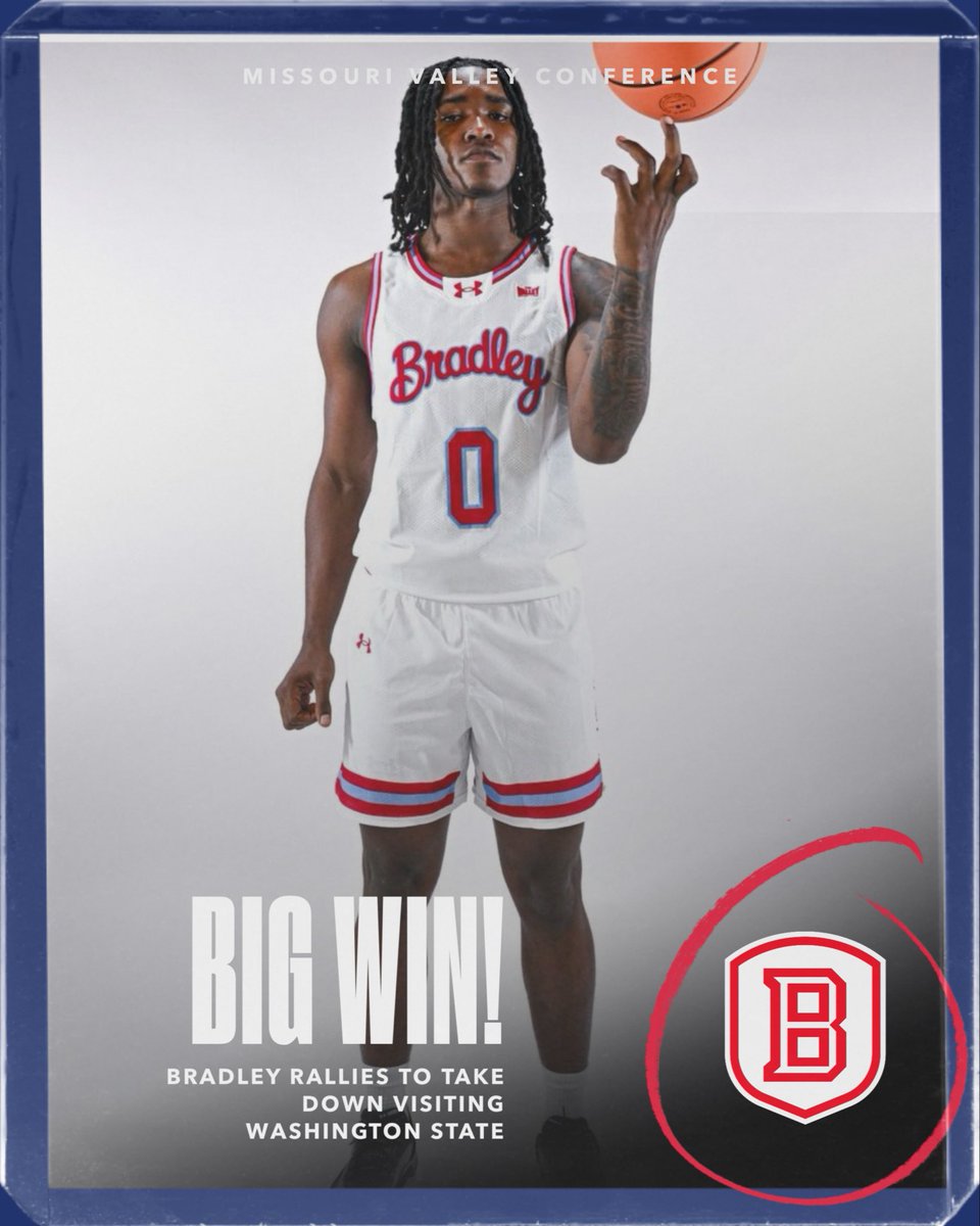 MVCsports's tweet image. @BradleyUMBB edges visiting Washington State in Peoria on Tuesday night.

Bradley 64
Washington State 60

#thevalleyrunsdeep