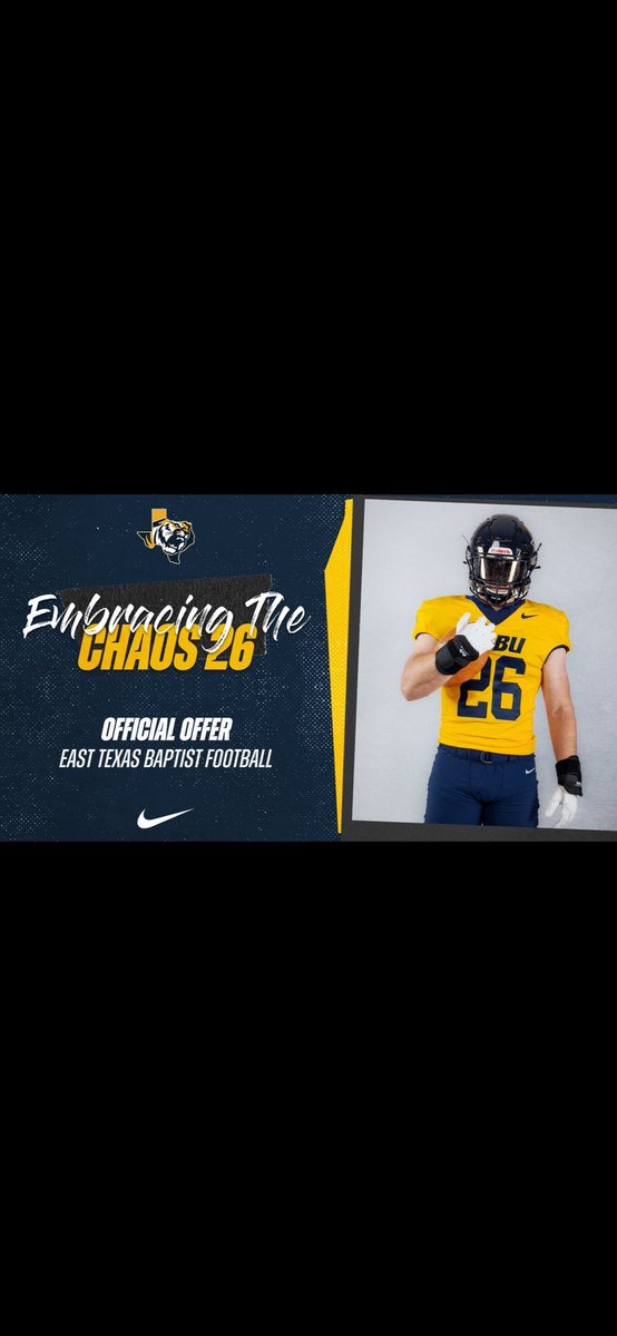 Blessed to have received an offer from <a href="/ETBU_Football/">ETBU Football</a> Thank you <a href="/BattenCoach/">Coach Batten</a> for coming to Stephenville today
<a href="/CoachDoty_SHS/">Sterling Doty</a> <a href="/coachdobraski/">August Dobraski</a> <a href="/CoachKilcoyne/">Coach Clancey Kilcoyne</a> <a href="/sville_sports/">Stephenville Athletics</a>