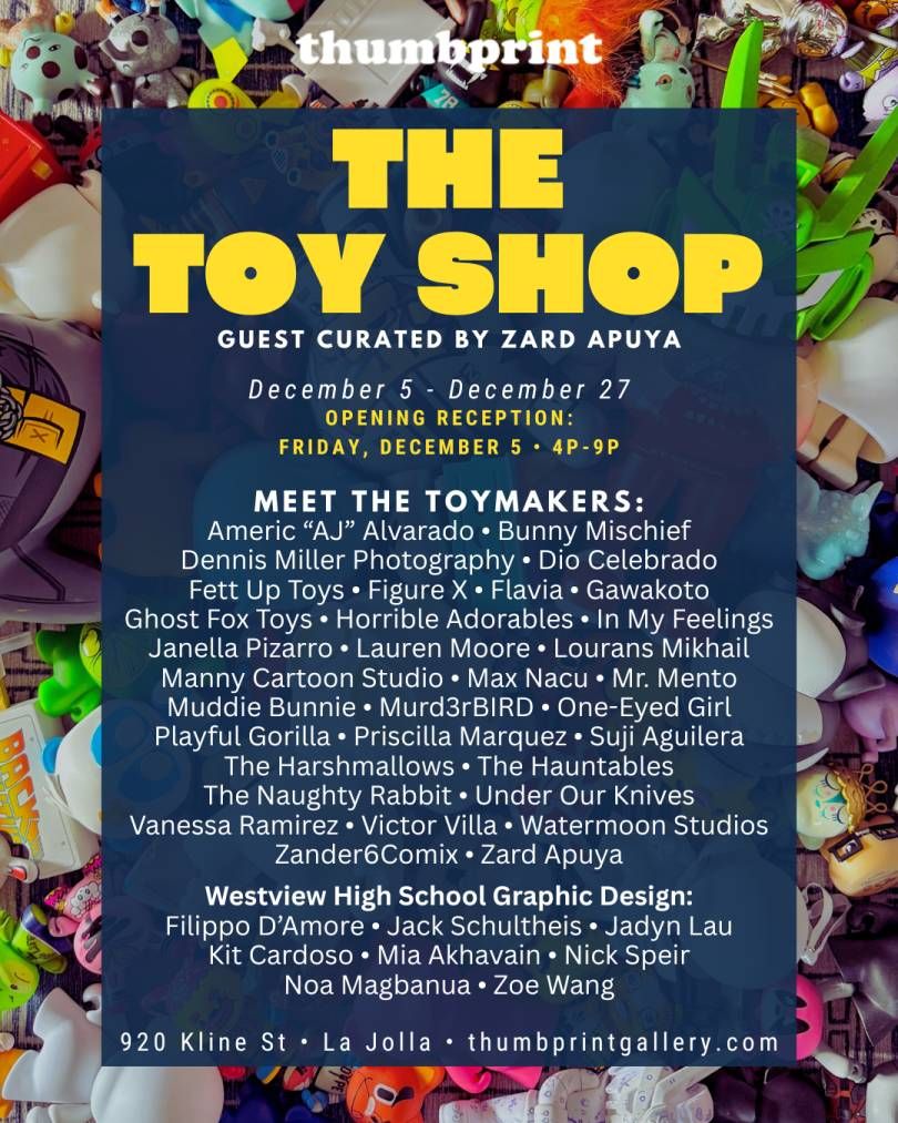 spankystokes's tweet photo. Zard Apuya Curates "The Toy Shop"… A Celebration of Handmade Toy Art at Thumbprint Gallery! https://t.co/WHh9N5aDdd #CustomShow #CustomVinyl #Featured #GalleryShow #SanDiego https://t.co/cQJPAg5zr1
