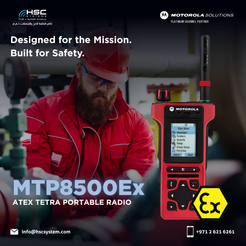 Designed for the mission and built for safety—the MTP8500Ex keeps oil &amp; gas teams connected in the toughest, most hazardous environments.

#HSCS 
#forasaferworld #uae #abudhabi #dubai #digitaltransformation
#MotorolaSolutions #MTP8500Ex #TETRA

#ملتزمون_ياوطن
#نتصدر_المشهد
