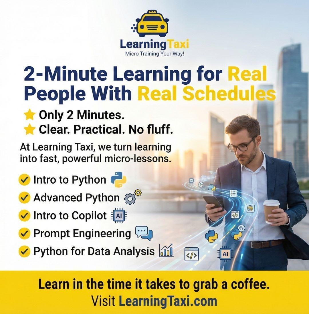 LearningTaxi's tweet image. 2-Minutes Learning for Real People With Real Schedules.
Learn in the time it takes to grab a coffee.
learningtaxi.com

#LearningTaxi #MicroLearning #LearnIn2Minutes #SkillUp #FastLearning #DigitalLearning #EdTech #GrowEveryday #SelfImprovement #OnlineCourses #ShortVideos