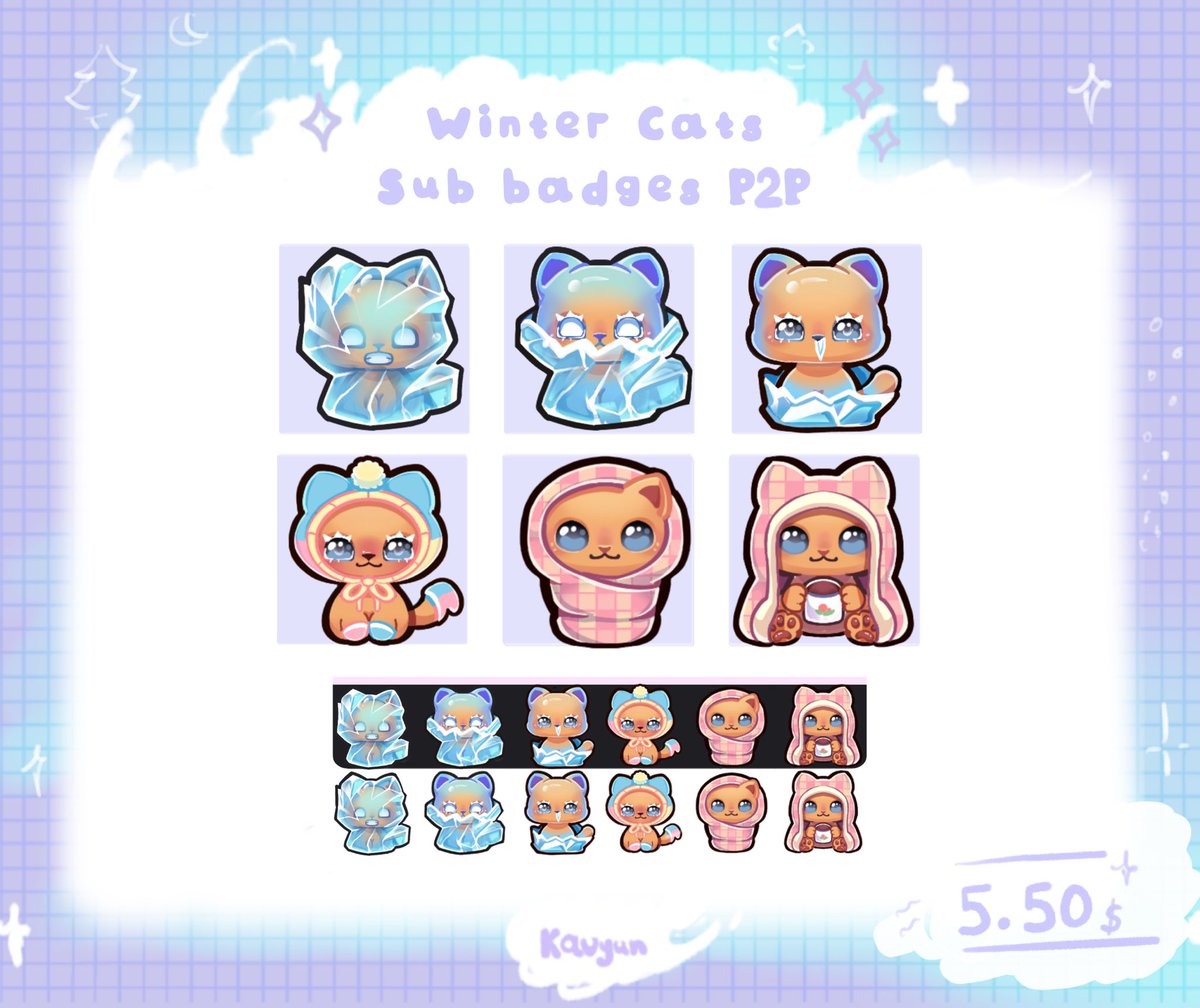 KavyunArt's tweet image. fwooo fwooo~ 

Winter is already here! ❄️🧦

Update your channel with new kitty premade sub badges! 

not exclusive, but super affordable! Visit my Vgen shop for more details! 
#P2P #subbadges #Vgenshop #Vgen #WinterVibes #kitty