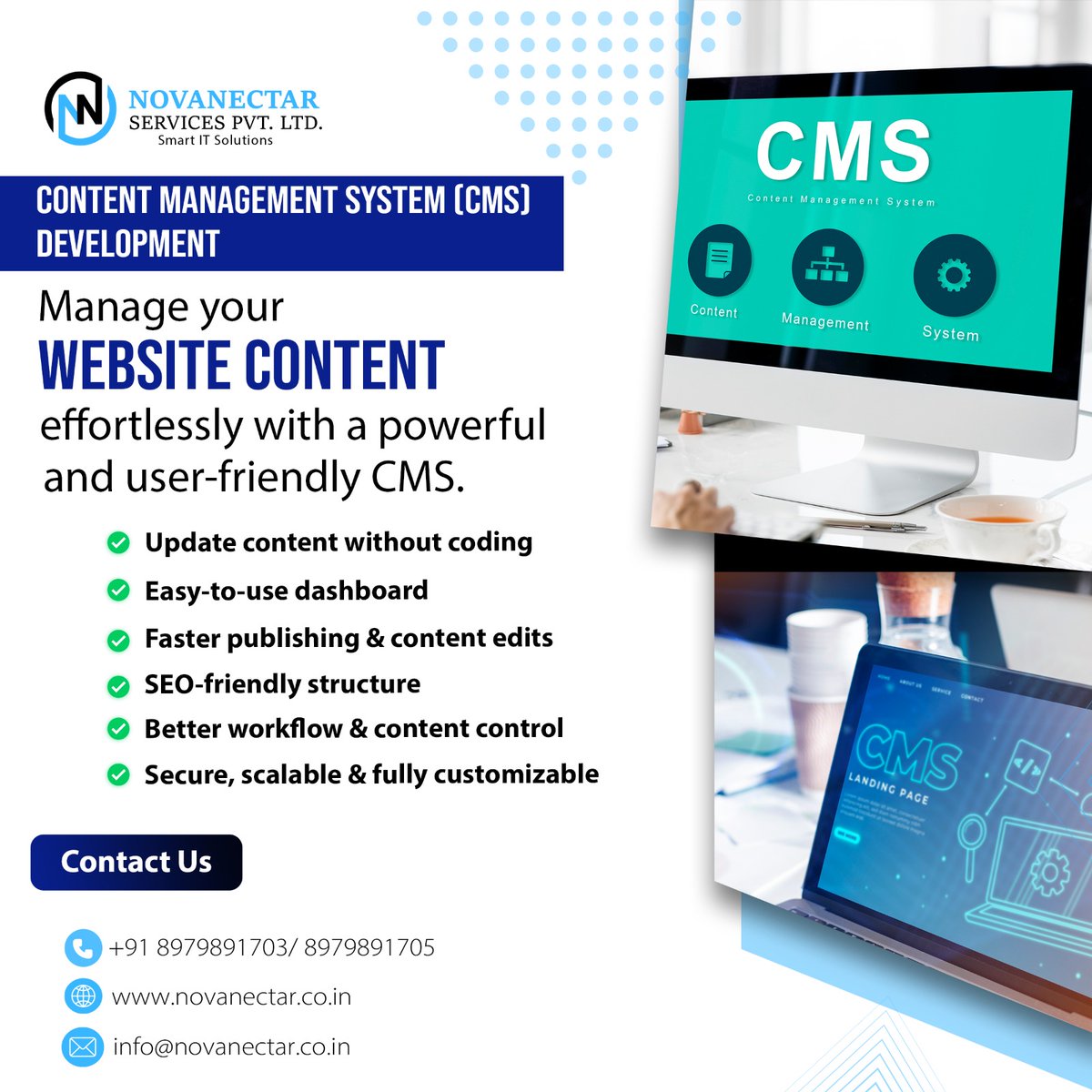 nova_necta80067's tweet image. A website you can edit anytime, without waiting for a developer?
That’s the power of a perfect CMS. 

Get in Touch:
Call us at: +91-8979891703
Email: info@novanectar.co.in
Website: novanectar.co.in

#CMSDevelopment #WebSolutions #CustomCMS #DigitalSolutions #NovaNectar