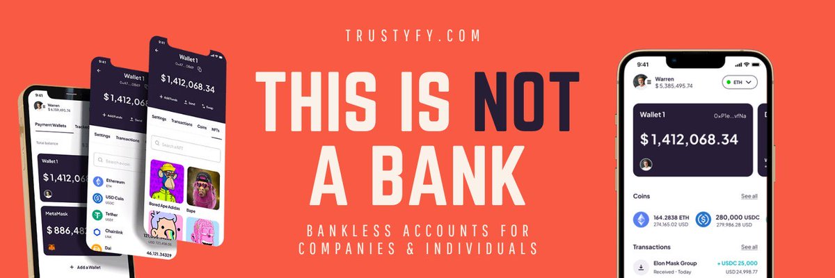 CowboyTroy_xo's tweet image. 💥If you:

•trade crypto like a degen
•are “just a normie”
•run a biz or a crypto company

…then you’re exactly who #Trustyfy was built for💎

It puts wallets, bank accounts &amp;amp; cards in one place so your money finally works together.