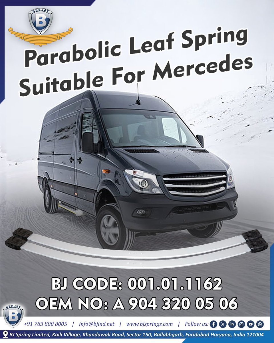 bjspringsind's tweet image. Upgrade your ride! 🚐 Get the premium Parabolic Leaf Spring suitable for Mercedes commercial vehicles. Excellent performance guaranteed.  🛠️  BJ CODE: 001.01.1162 ✅ OEM NO: A 904 320 05 06  The best suspension solution is here! 👇 #MercedesParts #SprinterVan #LeafSpring