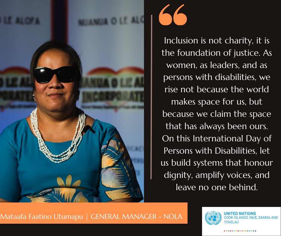 Today, for the International Day of Persons with Disabilities, we spotlight Mataafa Faatino Utumapu—a Samoan matai, CRPD advocate, church leader, and General Manager of Nuanua O Le Alofa (NOLA).

She leads with purpose, driving change so persons with disabilities are recognized