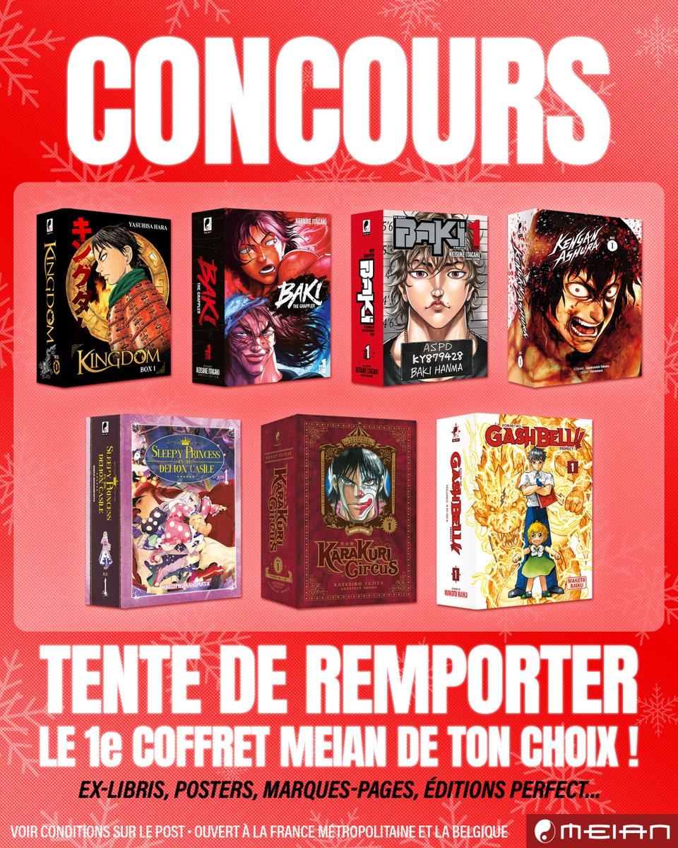 🎁 CONCOURS 🎁
Nos coffrets sont maintenant dispo sur Anime-Store.fr…
Mais pour les fêtes, on vous offre la 1e box MEIAN de votre choix !! ✨

Pour participer :
☑️ Follow <a href="/MeianFR/">Meian</a>
☑️ RT ce tweet
☑️ Tag un ami à qui tu l’offrirais (ou pas 👀)
👉TAS le 8/12