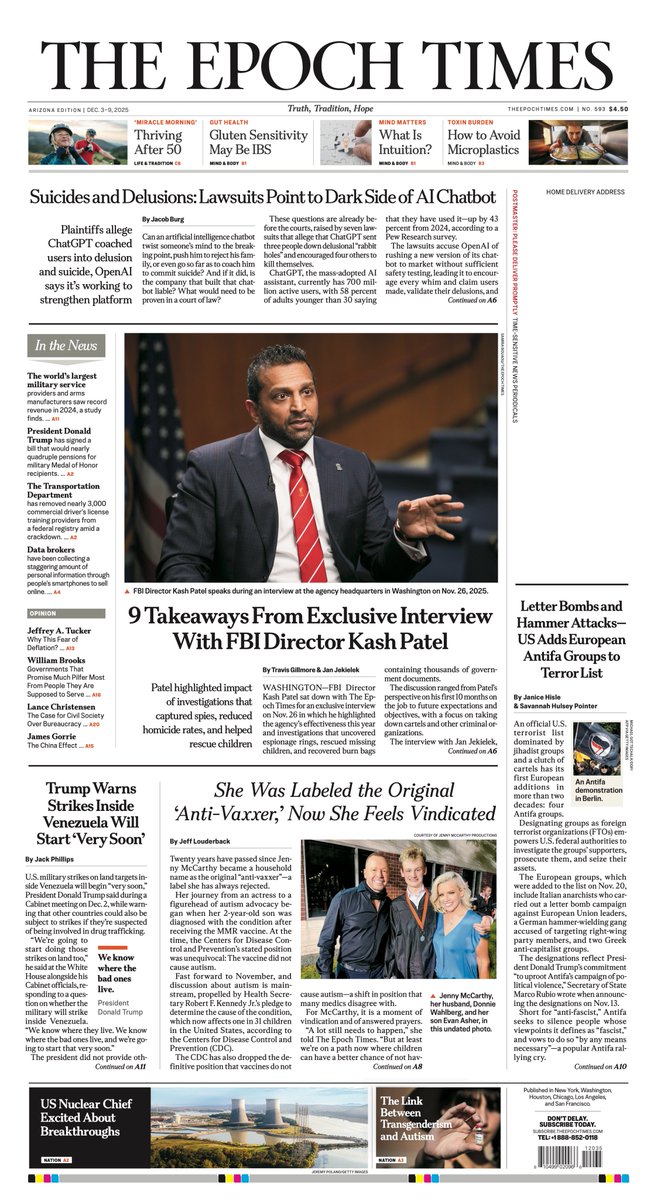 TheEpochTimesAZ's tweet image. 🚨 9 Takeaways From Exclusive Interview With FBI Director Kash Patel

#StayUpdated with our exclusive stories - real news other media outlets don't report.

Subscribe to @TheEpochTimesAZ weekly newspaper 👉 readepochdaily.com/azsocialmedia