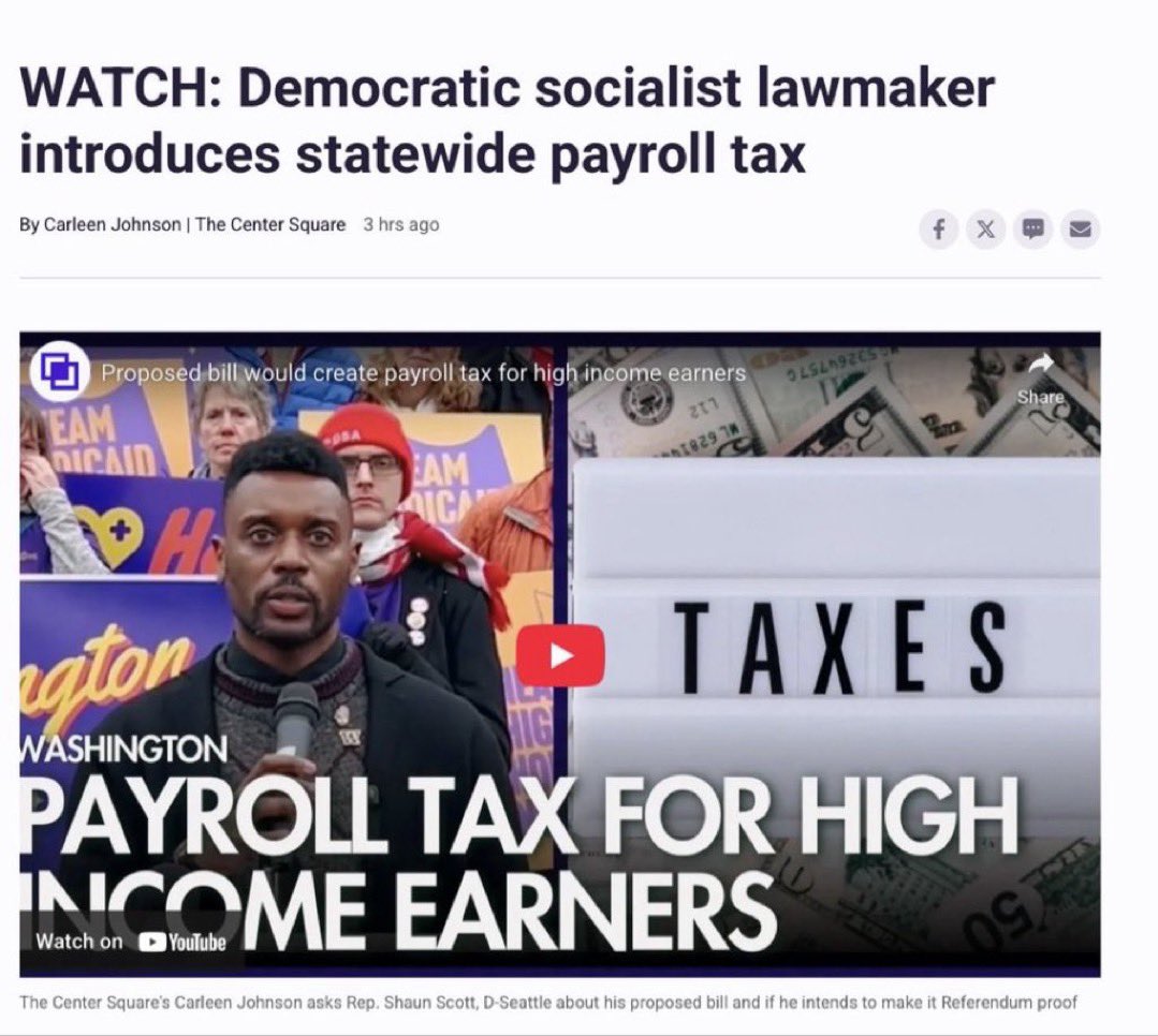 🚨WASHINGTON DEMOCRATS NEW TAX🚨

The socialists want a payroll tax on “high income earners” - defined as $125,000.

Washington is now the 5th most expensive place to live, requiring $118,000 to be “comfortable”.

I guess being comfortable is a privilege you must pay more for.