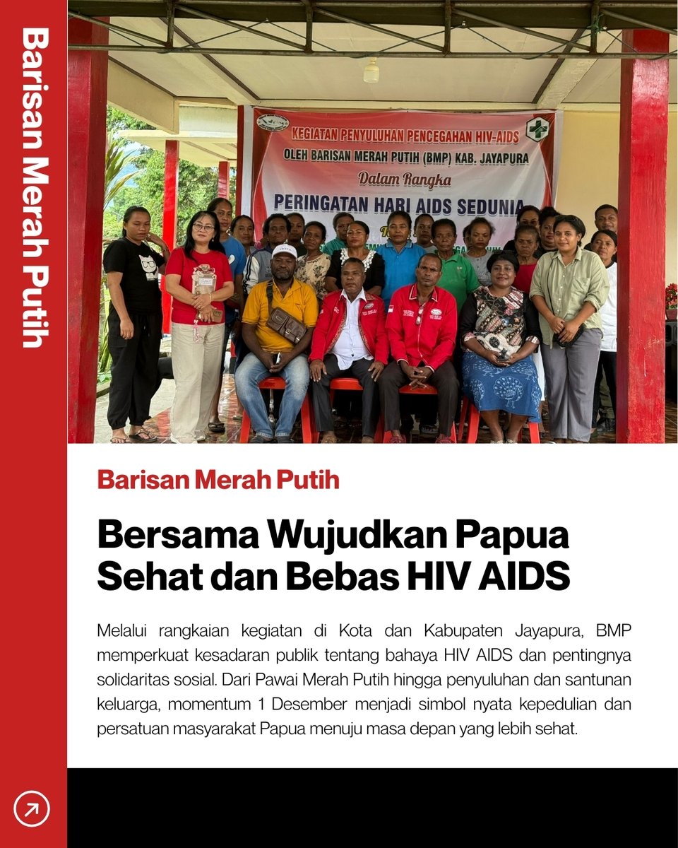 ToedjoeanSatu's tweet photo. Barisan Merah Putih terus hadir mendukung pencegahan HIV/AIDS melalui pawai, penyuluhan, dan aksi sosial di Kota dan Kabupaten Jayapura. Bergerak bersama untuk Indonesia yang lebih sehat dan peduli.
#BarisanMerahPutih #Cipkon1Desember #JayapuraBersatu #StopHIVAIDS #PemudaBergerak https://t.co/9C4JuTzTah