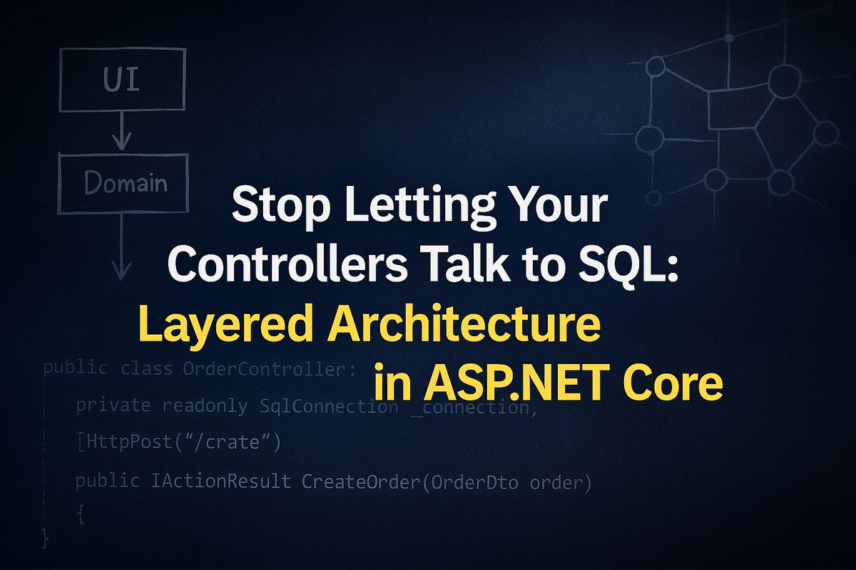 aspnetcore_news's tweet image. Stop Letting Your Controllers Talk to SQL: Layered Architecture in ASP .NET Core by @cwoodruff woodruff.dev/stop-letting-y… #aspnetcore