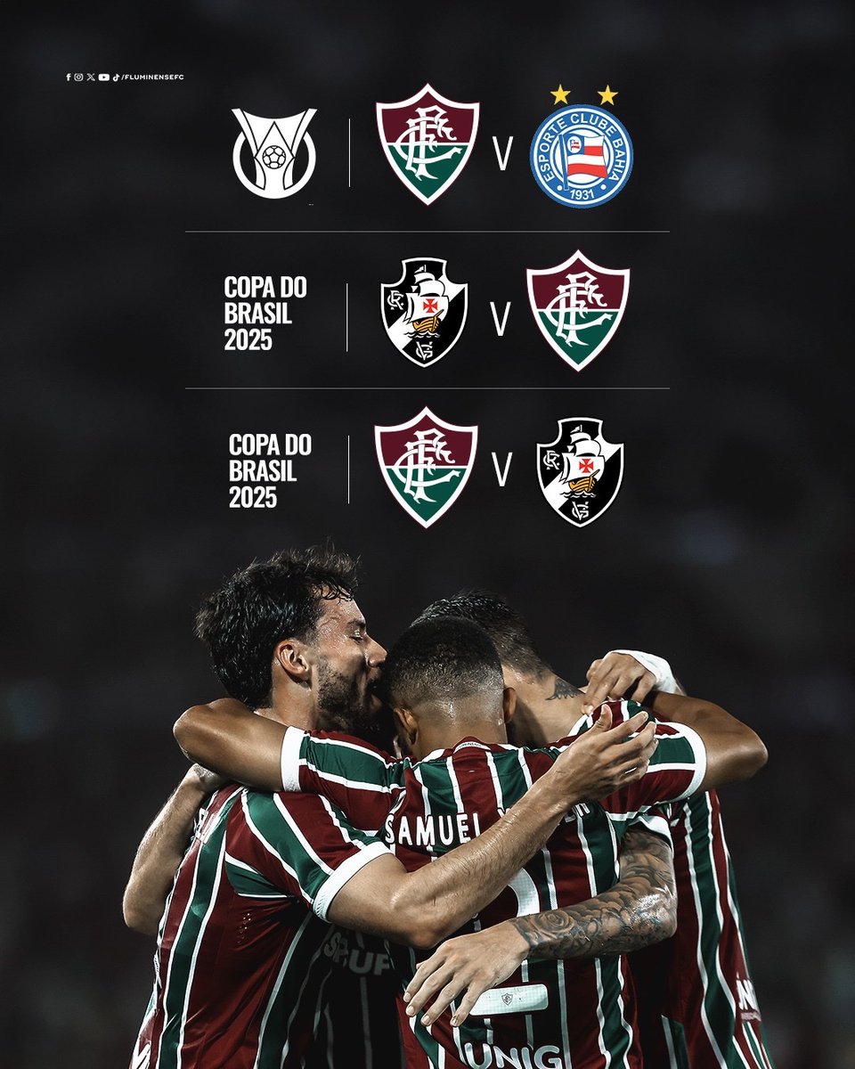 TRÊS DECISÕES. TODAS NO MARACA.

➡️ Ingressos para a partida contra o Bahia e o jogo de volta da Copa do Brasil >> fluminense.futebolcard.com 

➡️ Ingressos para o jogo de ida da Copa do Brasil >> vasco.eleventickets.com