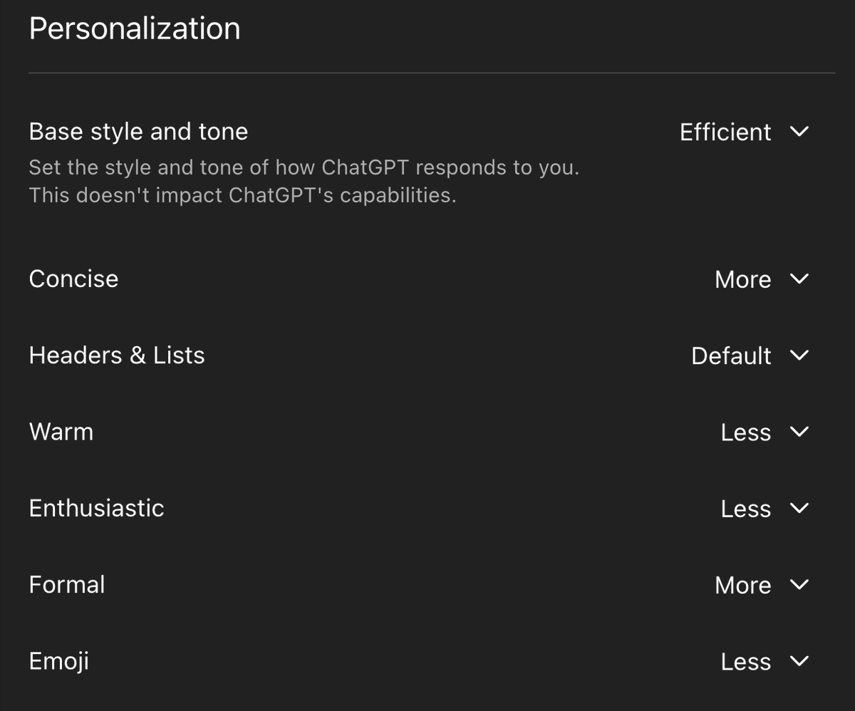 unclecode's tweet image. This is how I prefer my AI assistant to be! I wish it had &quot;None&quot; option for all &quot;Less&quot; here in the list