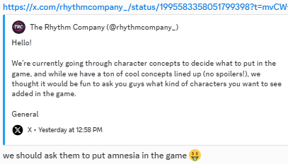 hurtmyheadcomic's tweet photo. @rhythmcompany_ the people have spoken https://t.co/wUr3uFMnxj