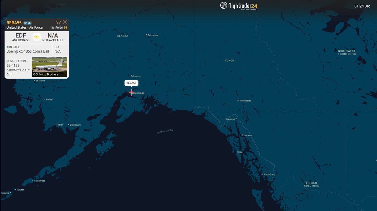 🚨 RC-135S Cobra Ball in the Skies

The U.S. reconnaissance aircraft is airborne over Alaska, monitoring an imminent Russian ICBM launch from Plesetsk Cosmodrome.