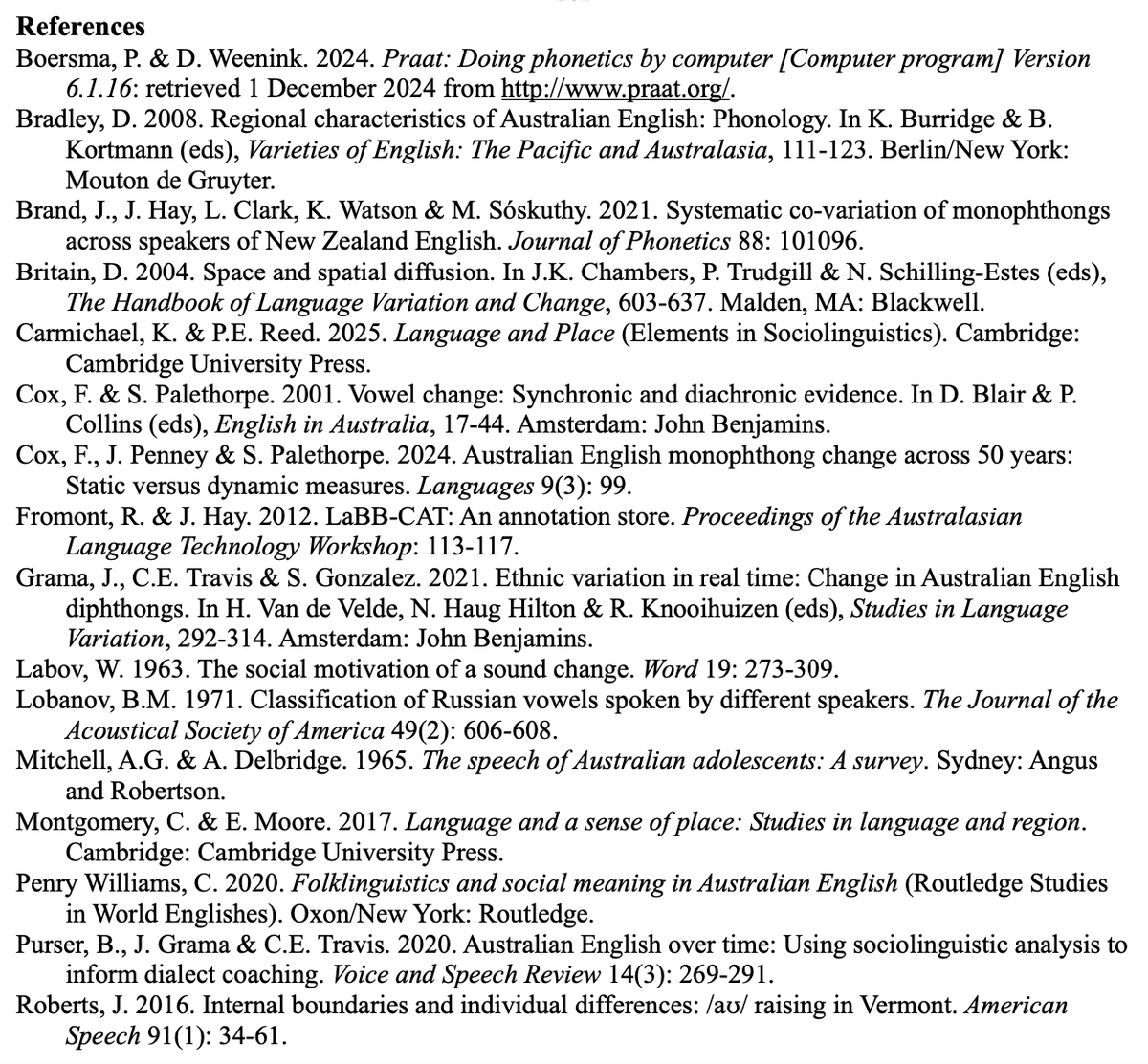 “What it means to be a local: the role of local attachment in vowel realisations in regional Australia” by Ksenia Gnevsheva, Catherine Travis and Gerry Docherty at the annual conference of the Australian Linguistic Society, Griffith University, Dec. 2–5 als.asn.au/Conference/202…