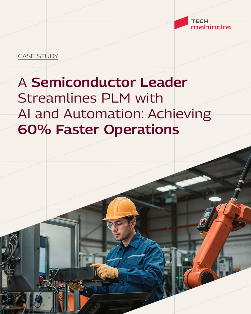 tech_mahindra's tweet image. 🚀 60% faster. 40% leaner. Future-ready.
What happens when a semiconductor leader embraces #AI-powered automation?

👉 A #PLM transformation that eliminates inefficiencies, accelerates product launches, and redefines operations for the future.

Don’t just imagine it. See how…