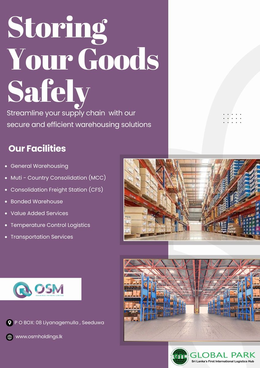 LtdOsm's tweet photo. Storage Solutions that move your business
- General Warehousing
- Multi - Country Consolidation (MCC)
- Consolidation Freight Station (CFS)
- Temperature Controlled Logistics
- Value Added Services
- Bond Facilities

#warehousing #transportation #smartwarehousing #logistics https://t.co/65XW48z3b3