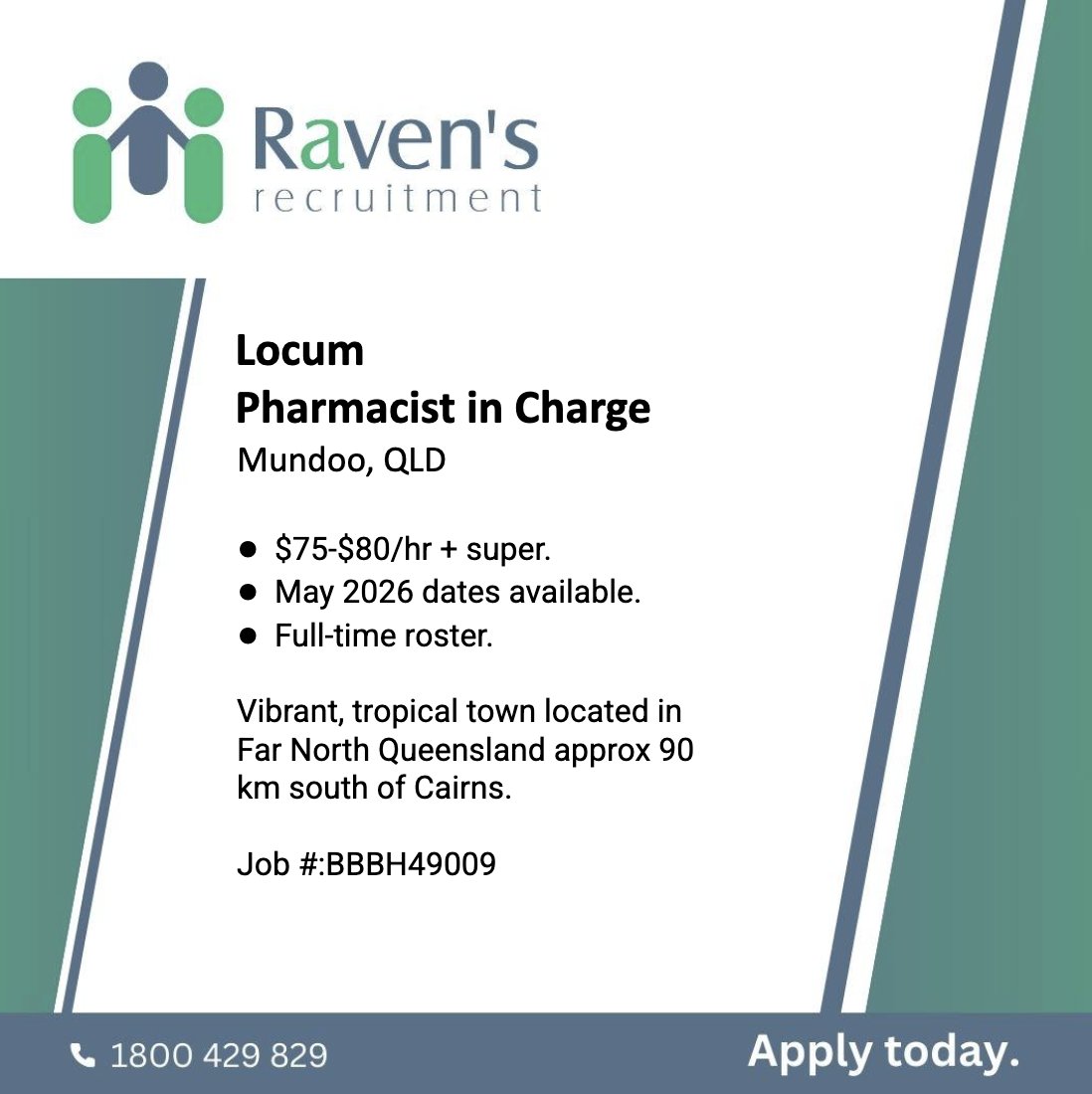 View and Apply: ravensrecruitment.com.au/job/locum-phar…
Phone: 1800 429 829 or +61 7 5509 5800
.
#communitypharmacy #pharmacy #pharmacist #recruitment #pharmacyjobs