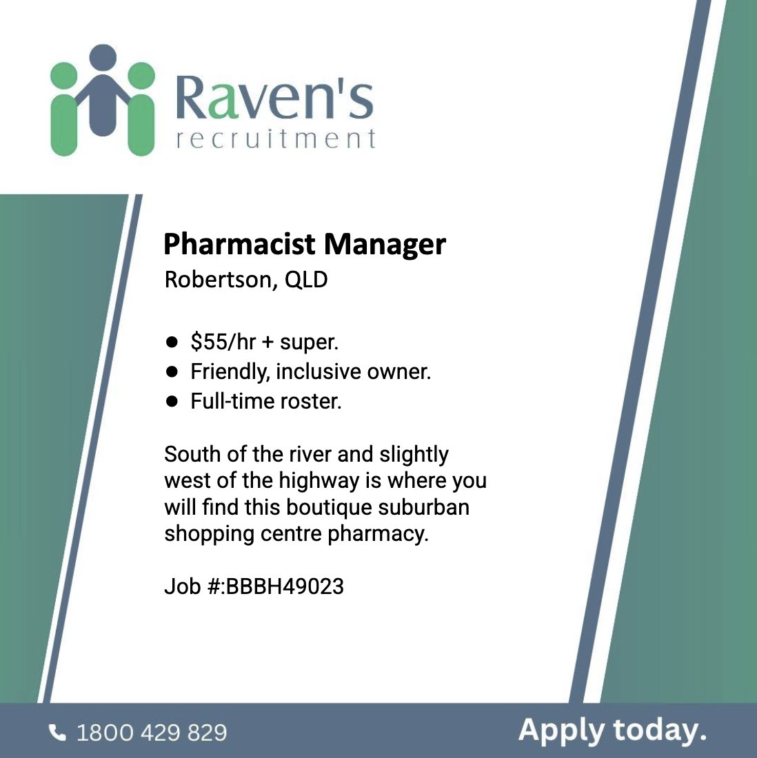 View and Apply: ravensrecruitment.com.au/job/pharmacist…
Phone: 1800 429 829 or +61 7 5509 5800
.
#communitypharmacy #pharmacy #pharmacist #recruitment #pharmacyjobs