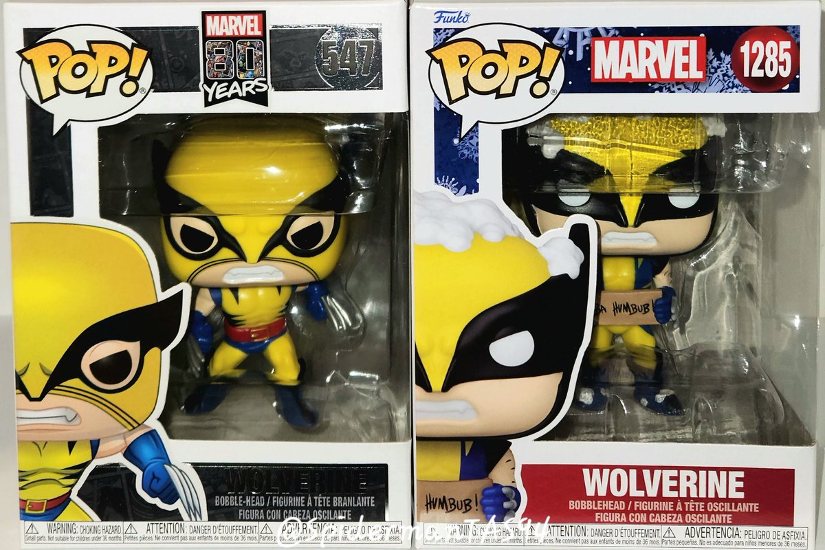 SpidermanTAS94's tweet image. Happy POP! Two's-day!
Week 136:...BUB!

Had to kick off December with a seasonal Pop! 🎄

Marvel 80th anniversary/1st appearance 💥('19)
vs
Ba humbub! 🌨('23)

#Wolverine #XMen #Logan #MarvelComics #Collectibles #FunkoPop #FunkoFamily #Christmas2025