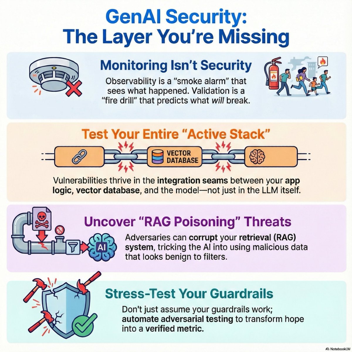 You wouldn't deploy a web app without a DAST scan, yet many deploy GenAI agents with only "smoke alarms" (observability) and no "fire drills" (validation).

Observability sees what happened. Validation predicts what will break.

Read more: secureiqlab.com/the-missing-la…

#GenAI #AppSec