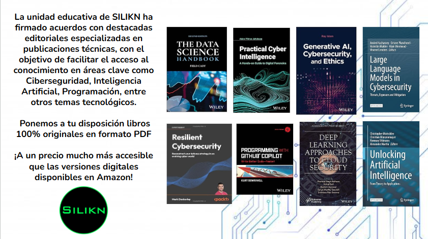 victor_ruiz's tweet image. 📘 La unidad educativa de SILIKN tiene disponibles libros originales en PDF sobre #Ciberseguridad, #IA, #Programación y más.
Gracias a acuerdos con editoriales especializadas, ¡accede al conocimiento técnico a precios súper accesibles! 💡 cutt.ly/MrmsQawH