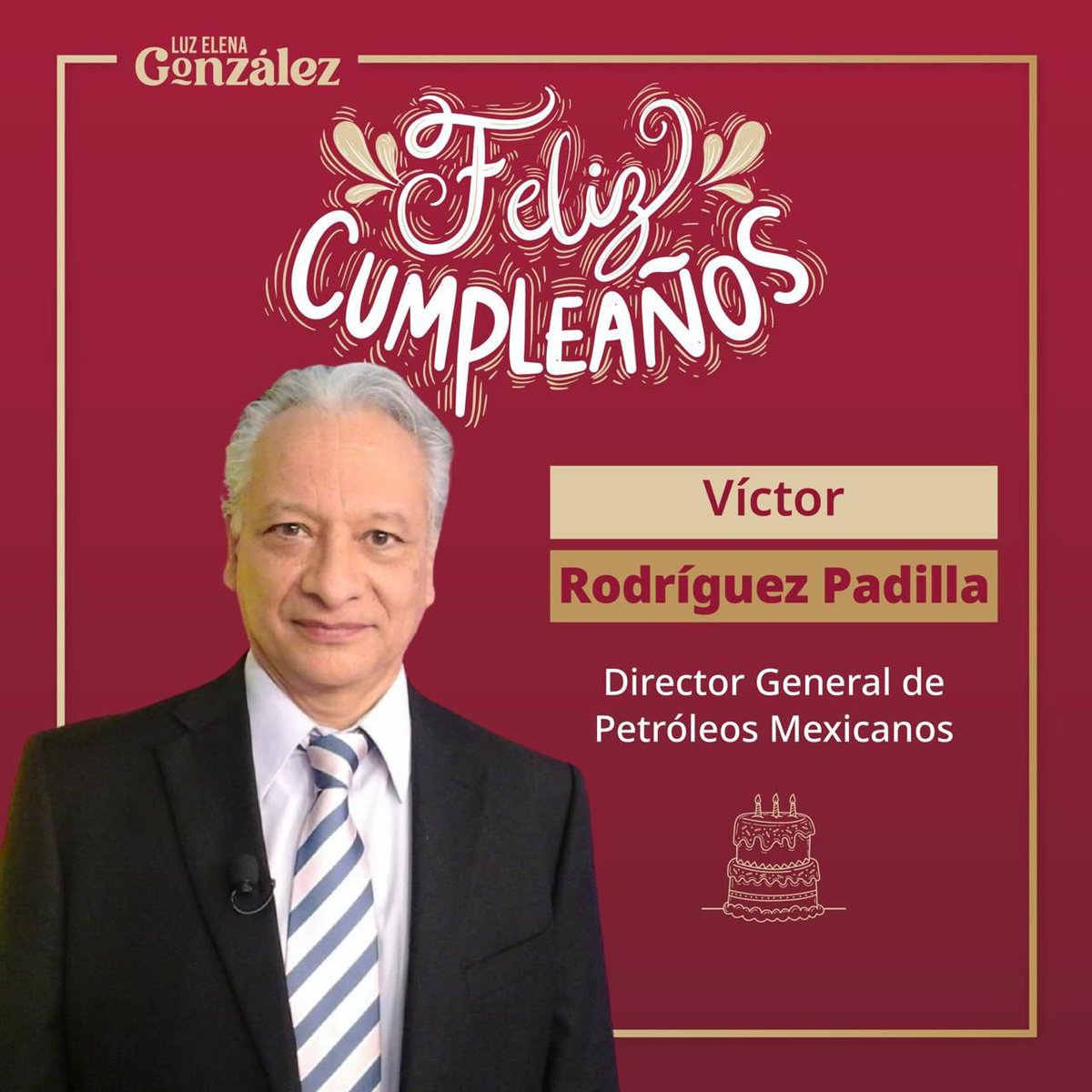 Feliz cumpleaños 🎉 estimado Víctor Rodríguez, director general de <a href="/Pemex/">Petróleos Mexicanos</a>. Que el nuevo año que comienza venga acompañado de salud, alegrías y éxitos. 
¡Felicidades!