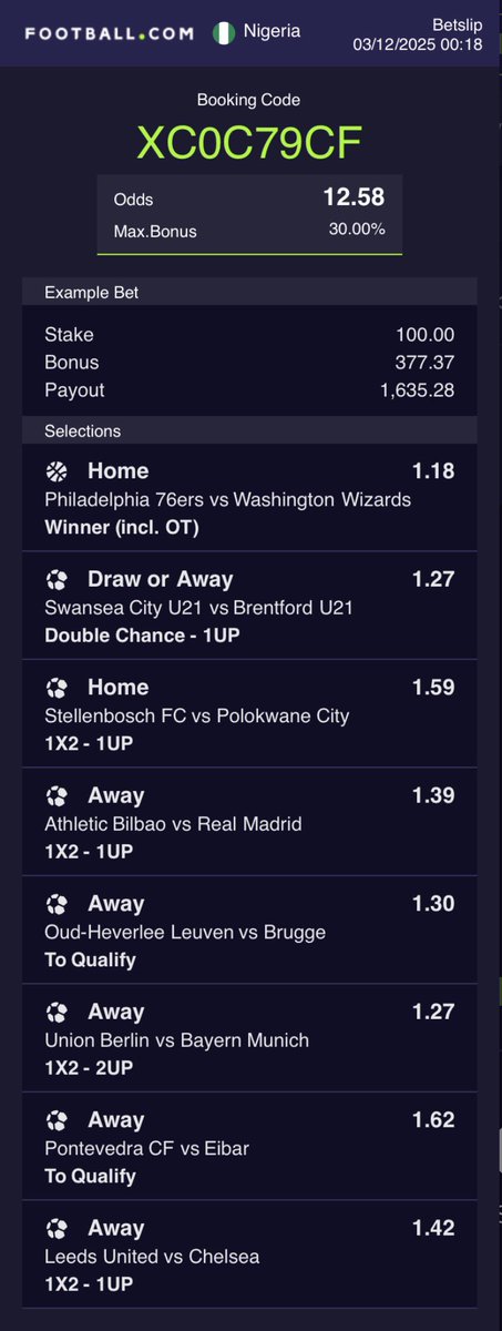 NizTips's tweet image. Wednesday Acca 📈 12.5

XC0C79CF