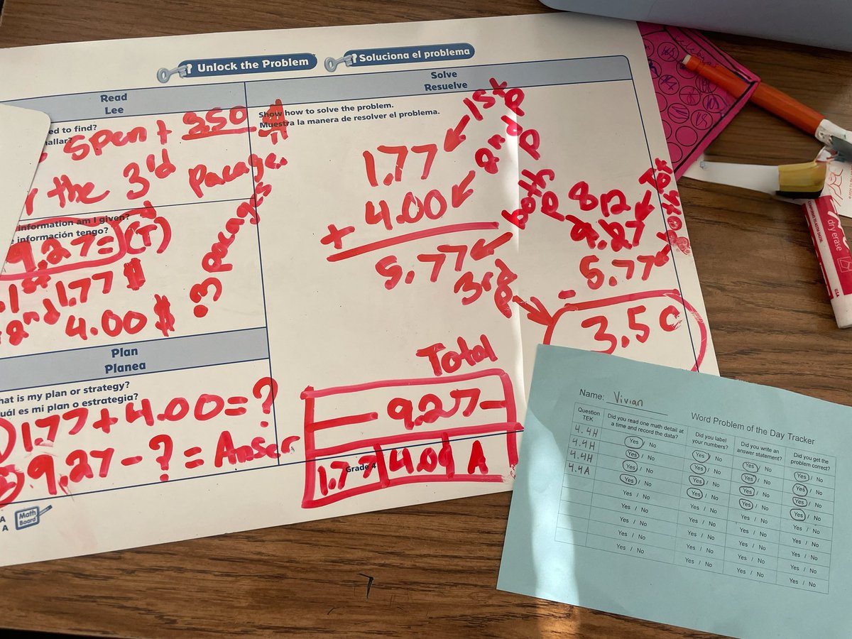 MrsMcGuirkLHE's tweet image. Word problem of the day! 

Students engage in multi-step problem solving, then walk around &amp;amp; take a photo of a friend’s work. We wrap up by using the photos app to annotate and give peer feedback! Watching them share &amp;amp; brag on each other at the end… so proud🥲
#RISDAIM
@RISDmath