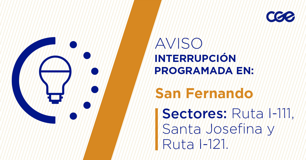 CGE_Clientes's tweet image. Para mejorar la calidad del suministro de nuestros clientes de #SanFernando, este jueves, entre 11:00 y 17:00 horas, se realizará una #InterrupciónProgramada (sectores en la imagen 👇) debido a trabajos de mejoras. Recuerda desconectar tus artefactos 🔌