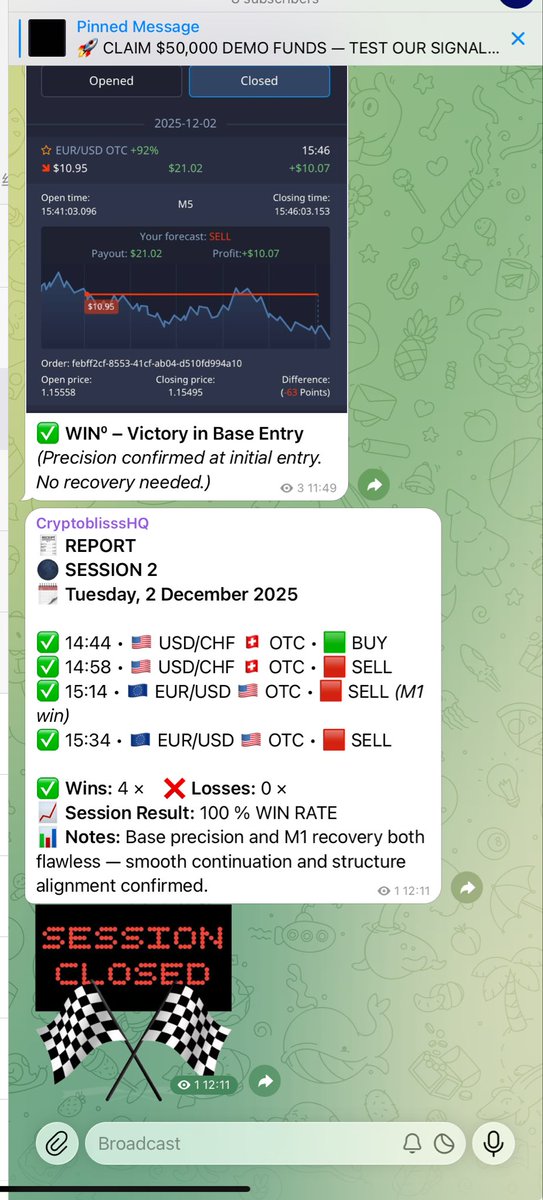 cryptoblisssHQ's tweet image. Consistency is the real flex.
Today’s session: 4–0 ✔️
No losses. No stress. Pure structure &amp;amp; precision.

Join the CryptoBliss family and practice with free demo funds — link in bio. 🚀💚

#CryptoBliss #TraderCommunity #BinaryOptionsTrading #ForexSignals #PocketOption #OTCMarket