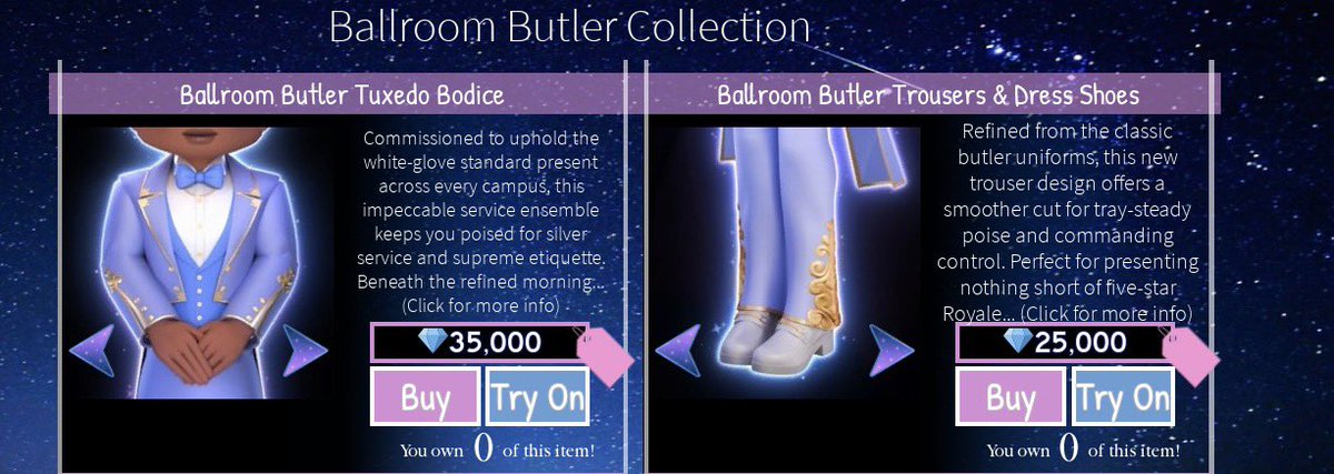 Terrorantz's tweet image. 𝜗𝜚 Ballroom is officially RELEASED 

We also have the NEW permanent set known as the ballroom butler collection for the low price of 60k! 𐙚