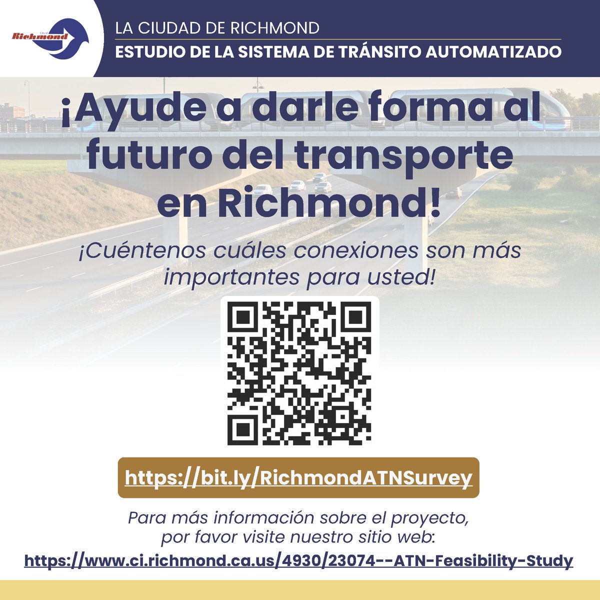 CA_Richmond's tweet image. Richmond is exploring building an Automated Transit Network— a driverless transit system designed to make travel faster, smarter, &amp;amp; easier.  Survey:
 ci.richmond.ca.us/4930/23074--AT…

#RichmondCA #PublicTransit #EastBay #AutomatedTransitNetworks #ATN #RichmondATNStudy