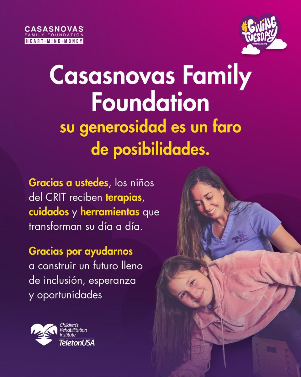 Hay apoyos que cambian vidas… y el de Casasnovas Family Foundation es uno de ellos. 💛

Gracias a su generosidad, nuestros niños reciben las terapias y cuidados que transforman sus días y abren puertas a nuevas posibilidades.

Juntos estamos construyendo un futuro más inclusivo,
