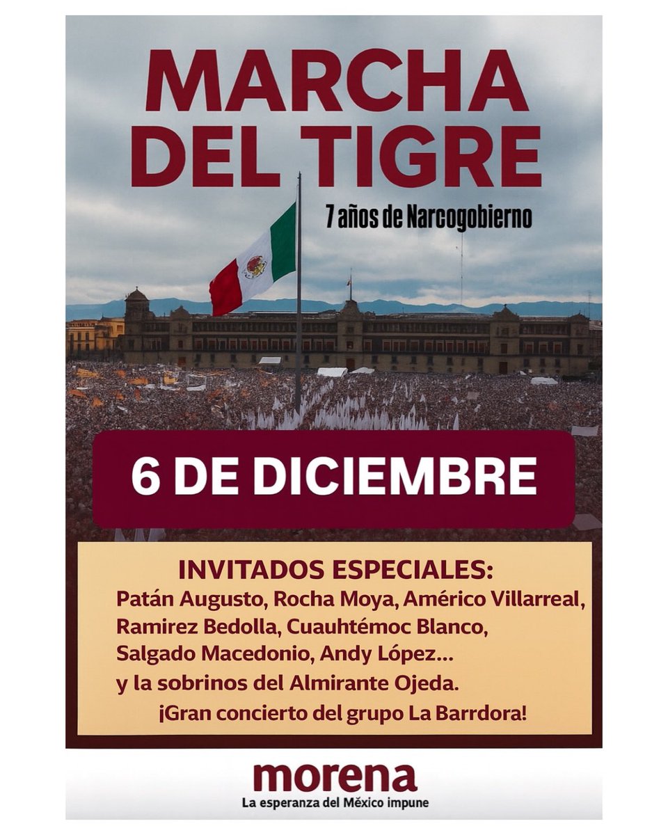 JTrianaT's tweet image. La Emperatriz celebrando siete años de “transformación de la vida pública del país”, de la mano de de Patán Augusto, Rocha Moya, Américo Villarreal, Ramírez Bedolla, Cuauhtémoc Blanco, Salgado Macedonio, Andy López … y los sobrinos del almirante Ojeda.

Lo que hay que ver.