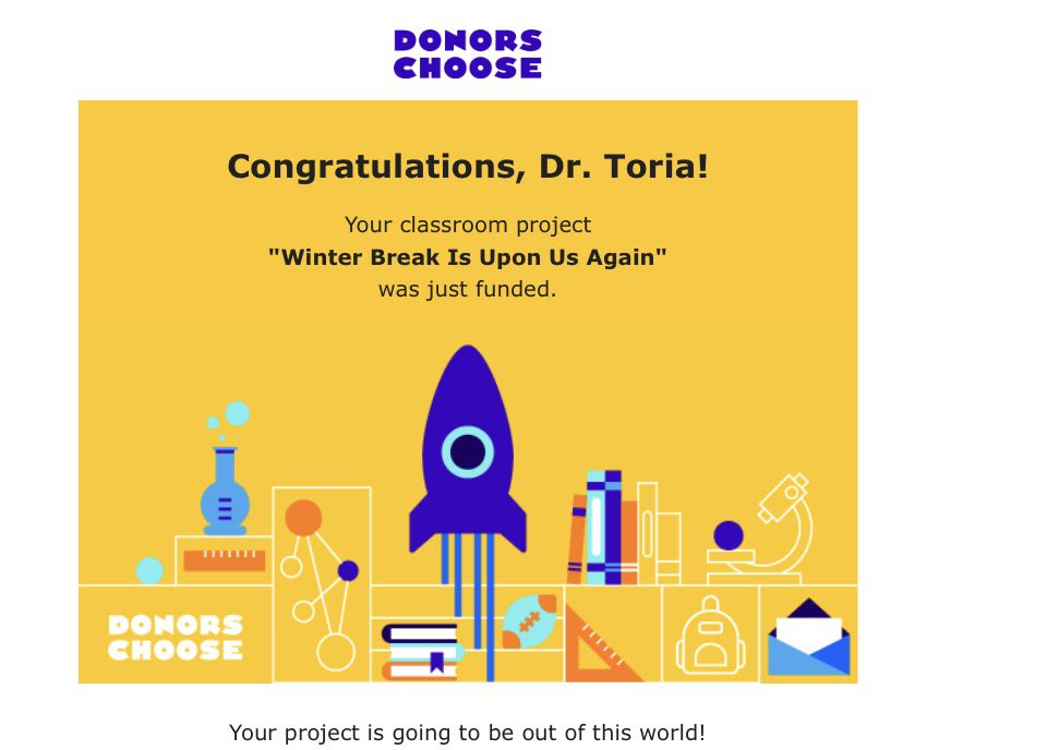 DrRandlebhz's tweet image. Thank you to all my teacher 🤩 #framily (friends and family) who shared my @DonorsChoose projects today. Thanks to the match/ sprinkles here and there and a final donation from #LillianHLammers wherever you are, 2 rockets launched today!!! Special shout out to @CaringClassPage 🫶🏽