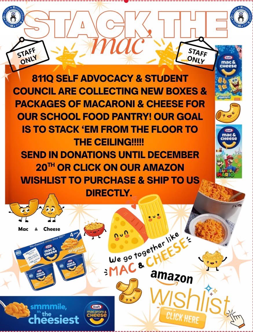 On this #GivingTuesday please help us fulfill our hopes of collecting enough mac &amp; cheese to reach the ceiling &amp; restock our school food pantry!!! <a href="/kraftmacncheese/">Kraft Mac & Cheese</a> <a href="/StopandShop/">Stop & Shop</a> #specialeducation #district75 #studentcouncil