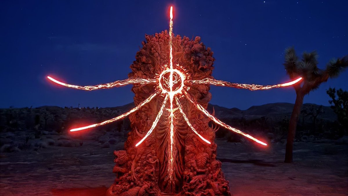 MrBadBit's tweet image. I solved the mystery… it’s SAROS. 

Here’s my evidence.
✅ Similar melted/carbonite skeletons 
✅ The circle patterns of the doors are strikingly similar
✅ Bat monster thing has similar red aura as the door

I just wanted to draw red circles and jump to conclusions ✅✅✅