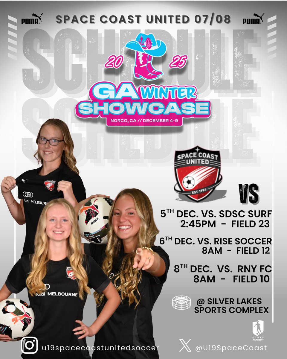U19SpaceCoast's tweet photo. Plane ticket ✔️
Uniforms ✔️
Cleats ✔️
Shinguards ✔️
Suitcase packed ✔️
From the East Coast to the West Coast… let’s go! @GAcademyLeague @UncommittedGrls @SCU321 @ImCollegeSoccer https://t.co/wRNj2xiD6P