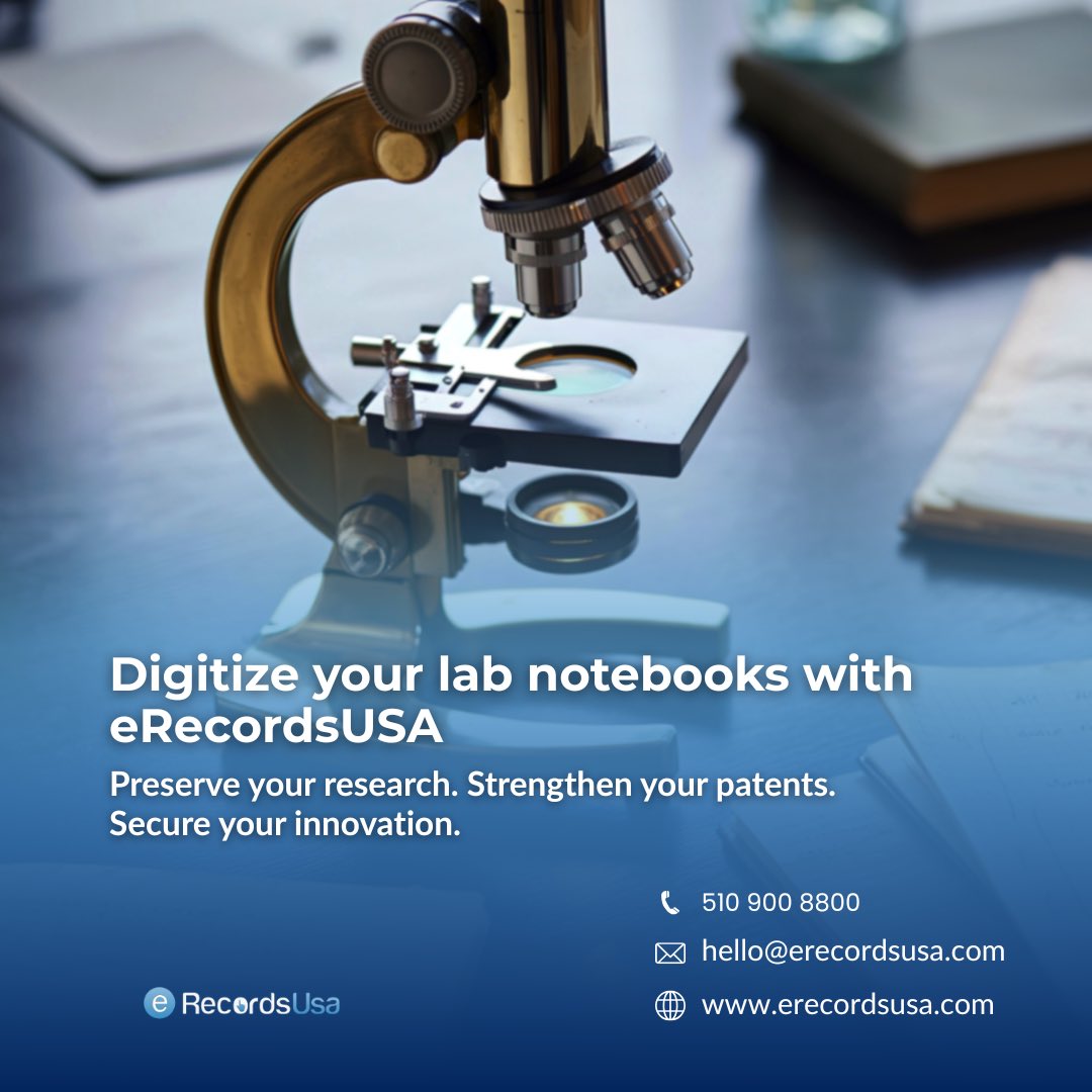 eRecordsUSA's tweet image. Why Scanning Lab Notebooks Is Crucial for Patent Protection? 🔬

Discover more here: 
erecordsusa.com/lab-notebook-s…

🌐 eRecordsUSA.com
📧 hello@eRecordsUSA.com
📞 510 900 8800

#Laboratory #STEM  #digitization #laboratorylife #sfbayarea #bayareabusiness #bayarea