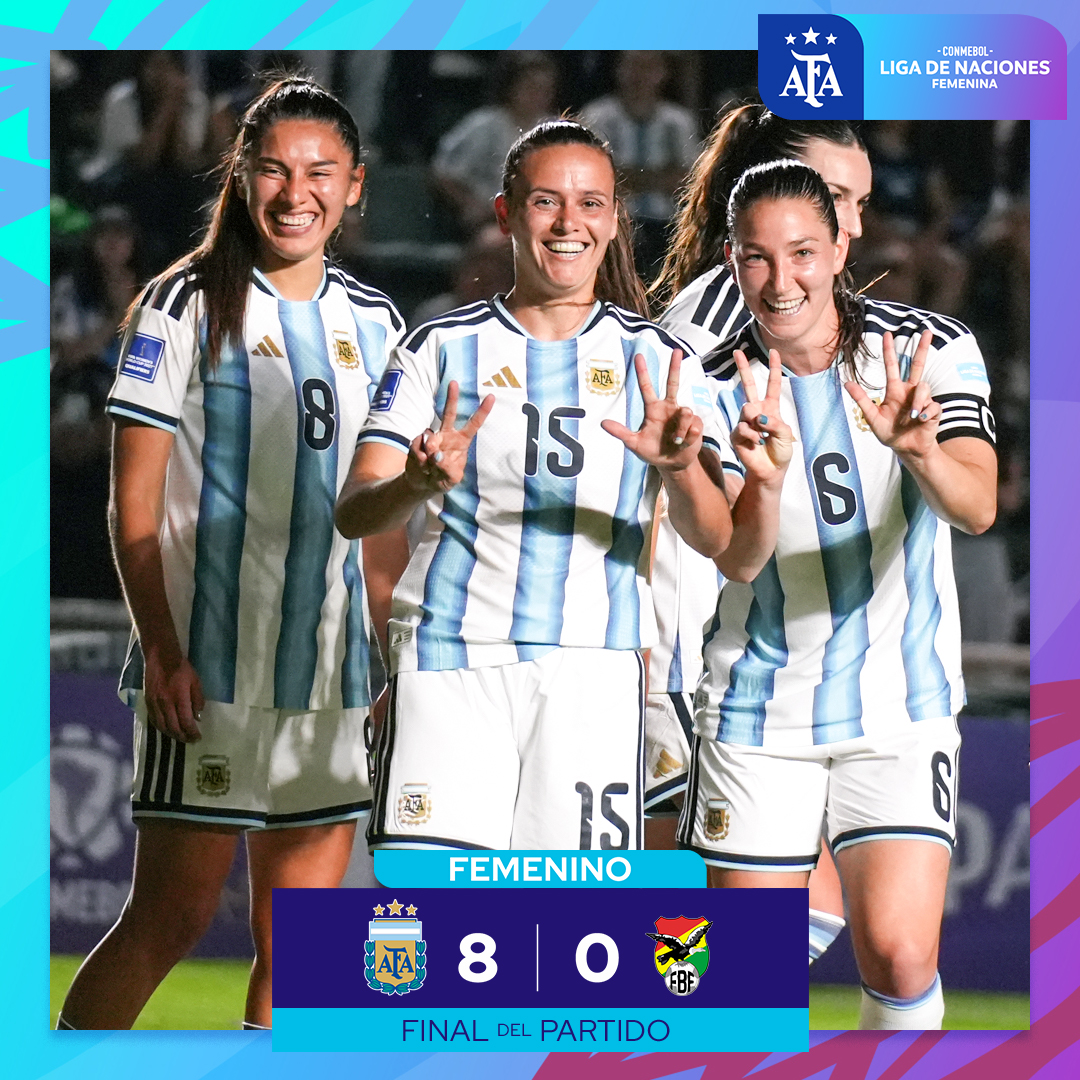 🏆 #SelecciónFemenina - #LNF
🗓 Fecha 4

⚽️ #Argentina 🇦🇷 8 (Gramaglia x2, Cometti, Bonsegundo x2, Núñez x2 y Altgelt) - #Bolivia 🇧🇴 0  

⏱ Final del partido y ¡ganóóóó la Selección de Portanova! 🗣

📍 Estadio Florencio Sola