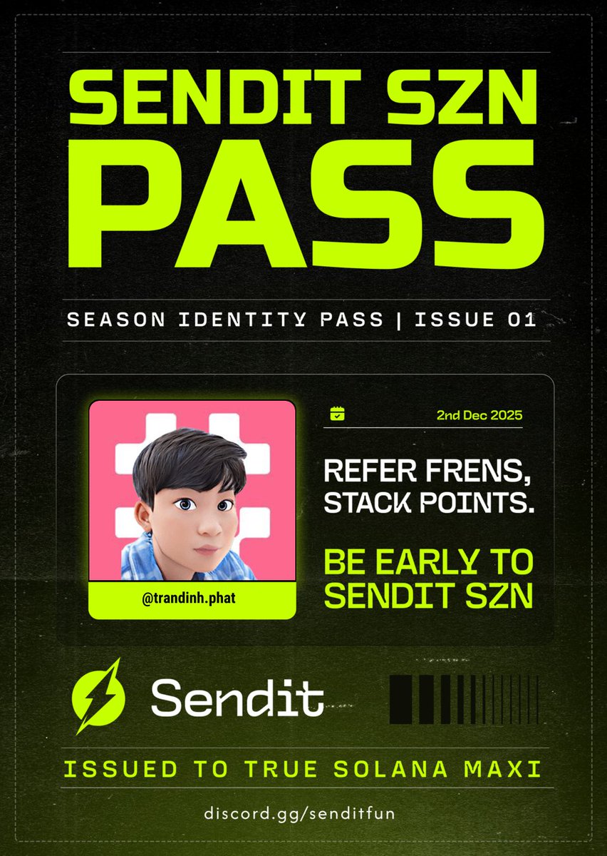 Phat8Web3's tweet image. Officially an EARLY SENDOOOR!

Claimed my SendIt SZN Pass and positioned myself for the upcoming SendIt SZN.

Send more, earn more, be early. → discord.gg/senditfun
@senditfun