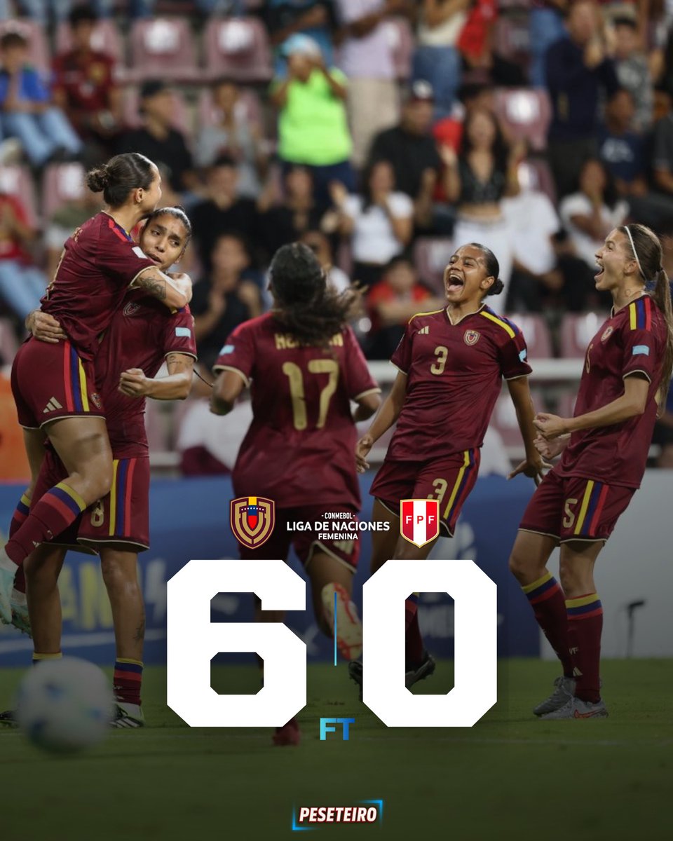 jpeseteiroDT's tweet image. La vinotinto femenina DESTROZÓ a Perú en Cabudare. 😳🇻🇪

Venezuela goleó a Perú por la jornada 4 y termina el año como líder de la Conmebol Liga de Naciones Femenina.