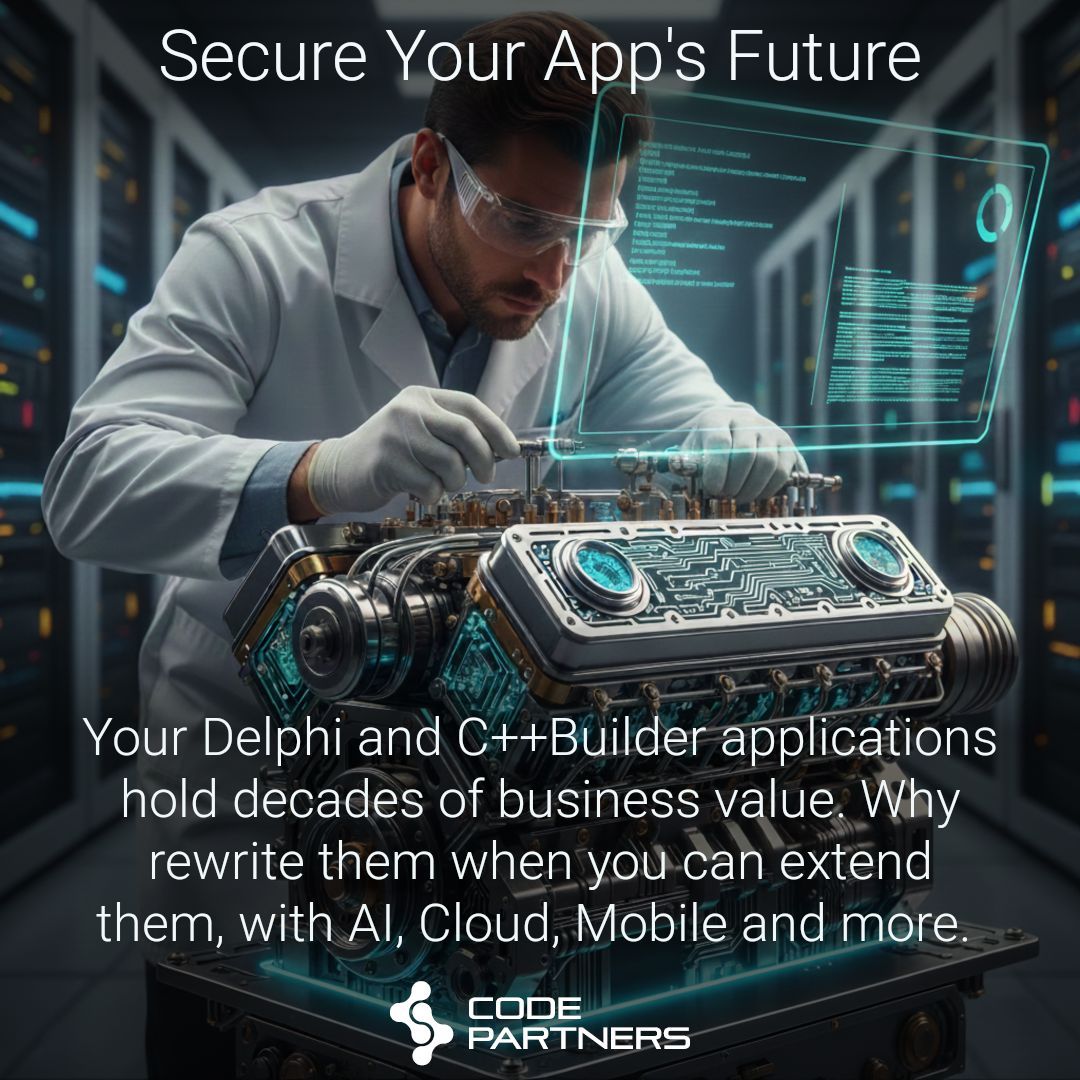 code_partners's tweet image. Are your mission-critical Delphi and C++Builder apps struggling to keep pace with Windows 11, Cloud, or the demand for AI integration?

Find out how Code Partners can help you breathe new life into your applications.

code-partners.com/offerings/delp…

#delphi #cbuilder