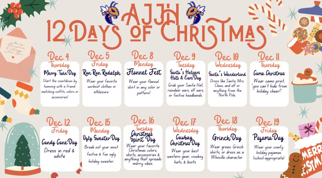 Get ready, Hornets! We’re counting down to winter break with 12 days of festive dress-up fun. Join us each day and show off your holiday spirit! 💙💛 Let’s make the season merry and bright! #HornetPride