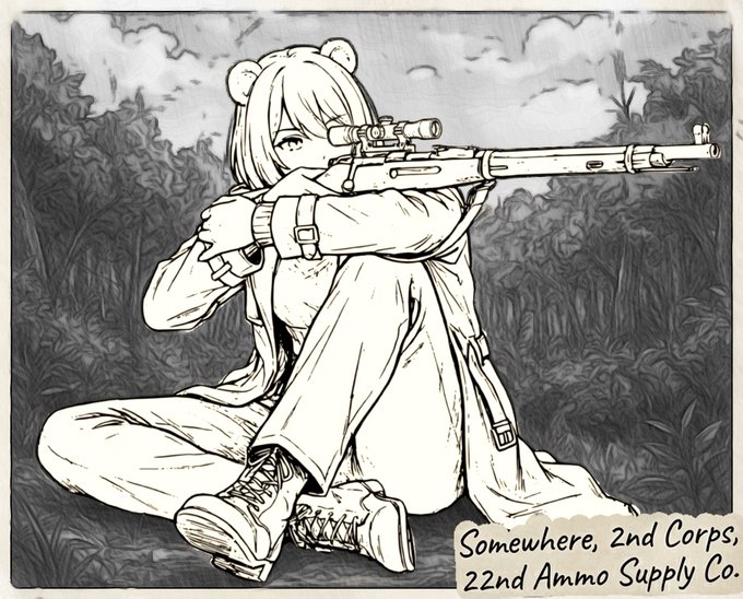 OCのヴォイテクさん 熊の獣人。 スコープがでかすぎないか(一応ww2くらいの設定なので)と言われたので低倍率のに乗せ換えました